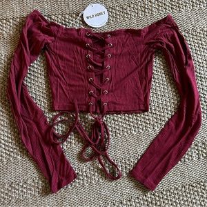 Off shoulders wine ribbed crop top small
